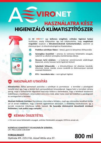  AC Vironet higienizáló klímatisztítószer 800ml szórófejes